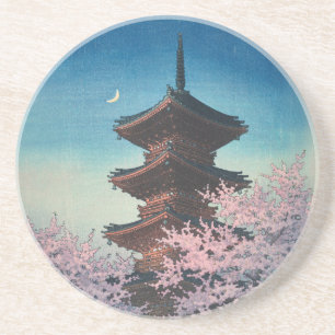 Porta-copos Pagode de uma noite de primavera em xilogravura ja