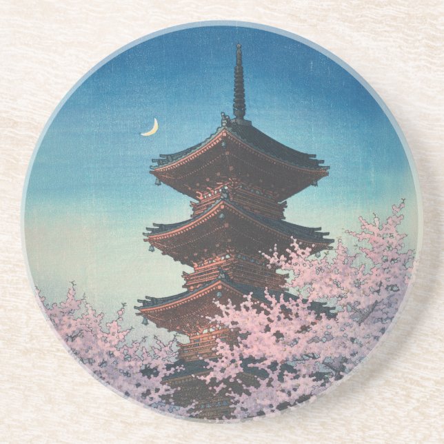 Porta-copos Pagode de uma noite de primavera em xilogravura ja (Frente)