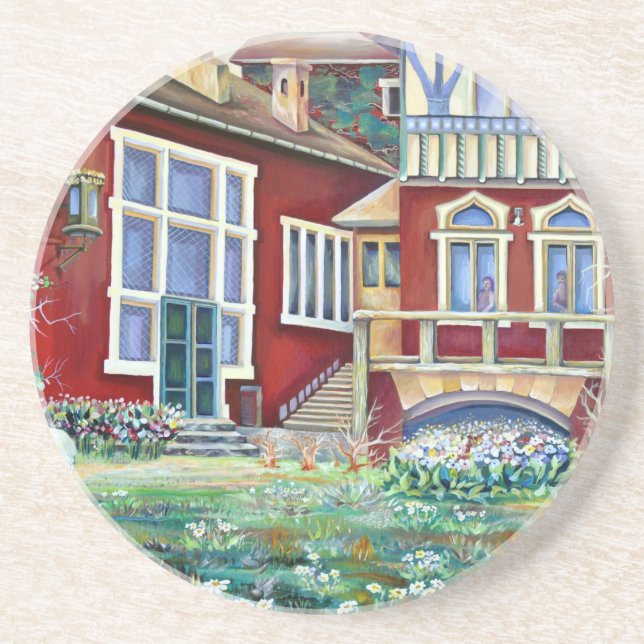 Porta-copos Paisagem Tradicional de suecia na Aquarela (Frente)