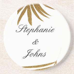 Porta-copos Palm Leaf Dourado Glitter Nome de Casal Personaliz