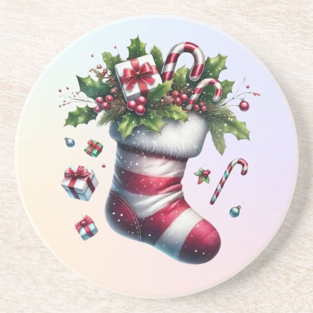 Porta-copos Parada de Natal com presentes e canas doces (Frente)