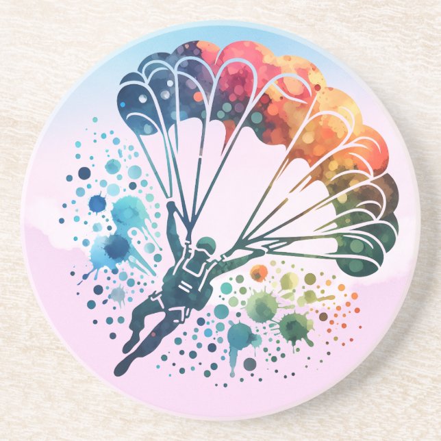 Porta-copos Paraquedistas Coloridos de Aquarela (Frente)