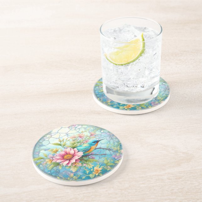 Porta-copos Pássaro Bonito Entre Flores (Lateral)