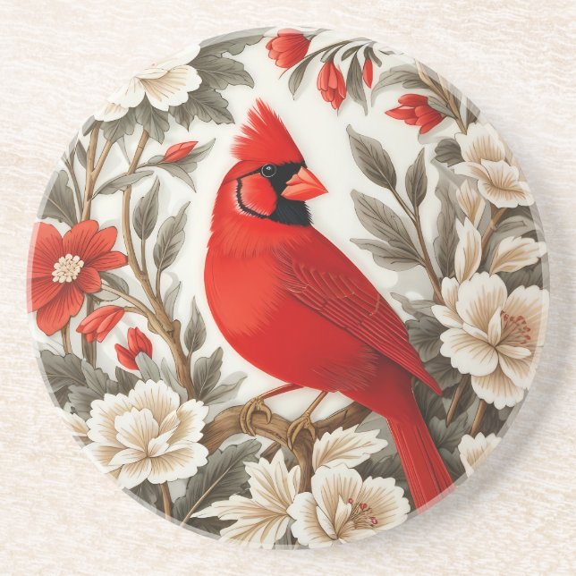 Porta-copos Pássaro Cardinal do Norte Floral Bonito (Frente)