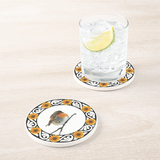 Porta-copos Pássaro Robin Vermelho girassol (Lateral)