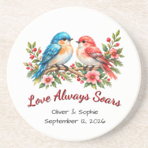 Porta-copos Pássaros de Amor Personalizados Aquarela Casamento