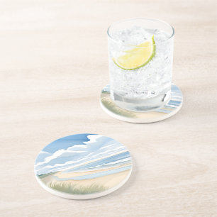 Porta-copos Passeio pela Praia   Aquarela de Oceano Costeiro