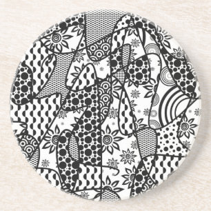 Porta-copos Patchwork Preto e Branco Padrão 03