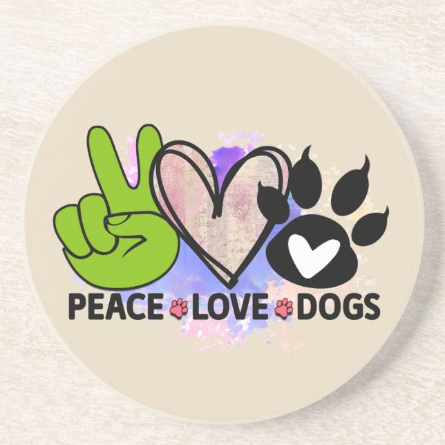 Porta-copos Peace Love Dogs Coaster – Boho Pet Lover Gift (Frente)