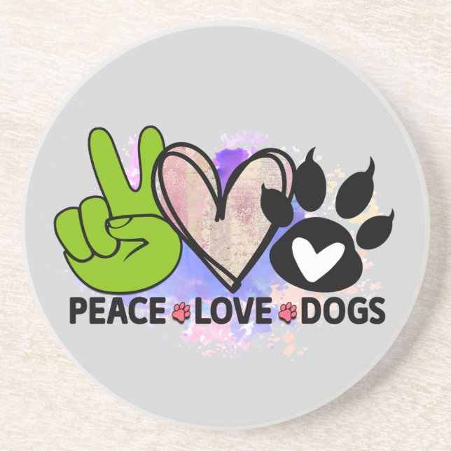 Porta-copos Peace Love Dogs Coaster – Boho Pet Lover Gift (Frente)