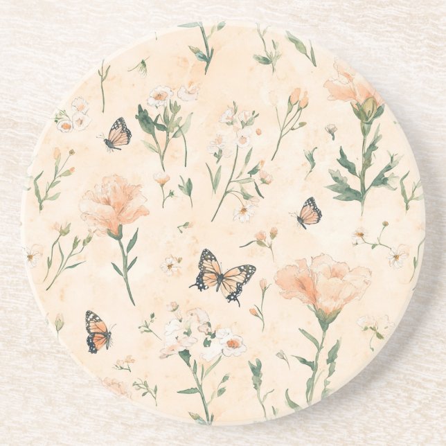 Porta-copos Peach Butterflies Floral (Frente)