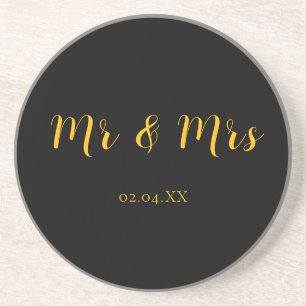Porta-copos Pedra de arenito preta personalizada com Mr & Mrs