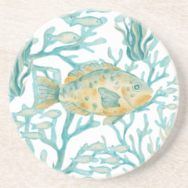 Porta-copos Peixe Aquarela Dourado Turquesa