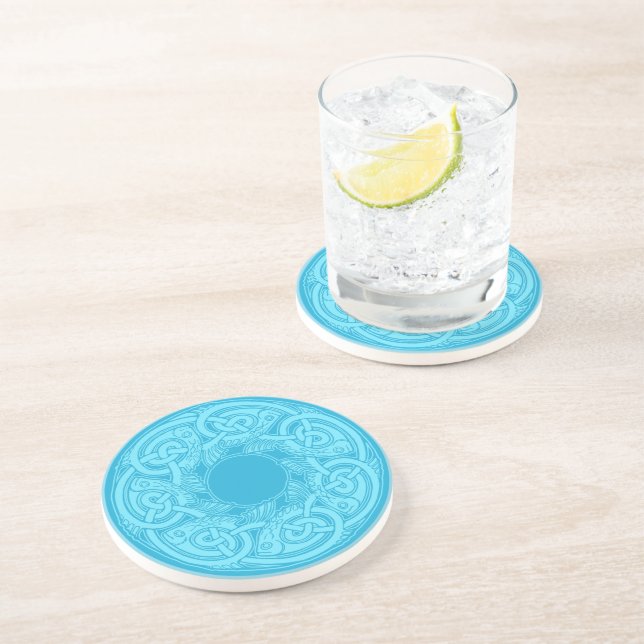 Porta-copos Peixe de Entrelaçamento Celta em Azul (Lateral)