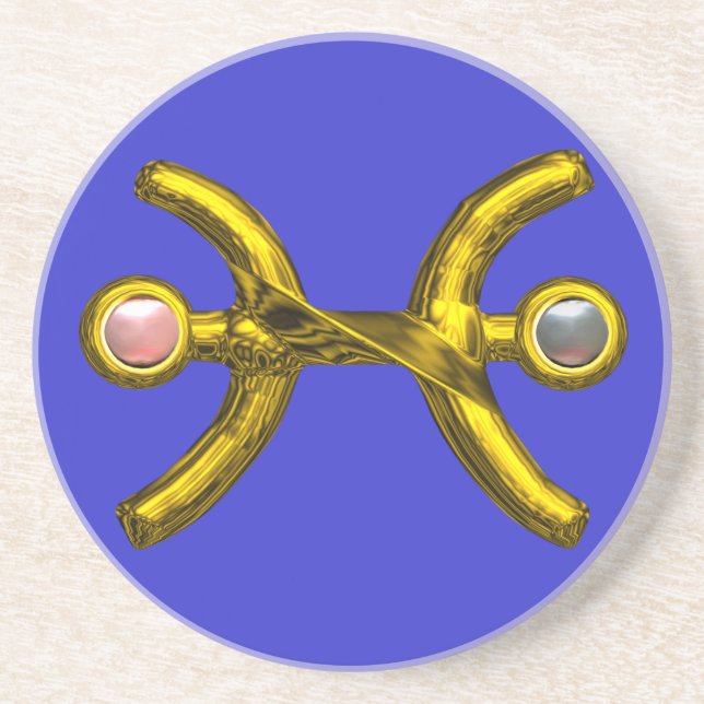 Porta-copos PEIXES DOURADOS ZODIAC BIRTHDAY JEWEL, Pérolas Azu (Frente)