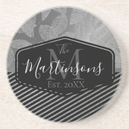 Porta-copos Penas Chic com Família de Stripes de Prata Monogra