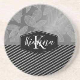 Porta-copos Penas prateadas com prata monograma