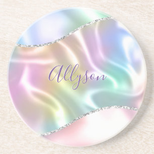 Porta-copos Personalizar o nome Script Roxo, Onda Iridescente