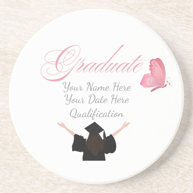 Porta-copos Personalized Pink Graduate Gift, Custom Name  (Frente)
