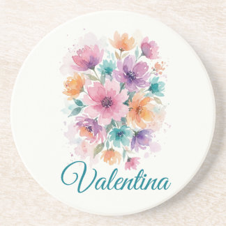 Porta-copos Personalized Watercolor Floral Name Coaster