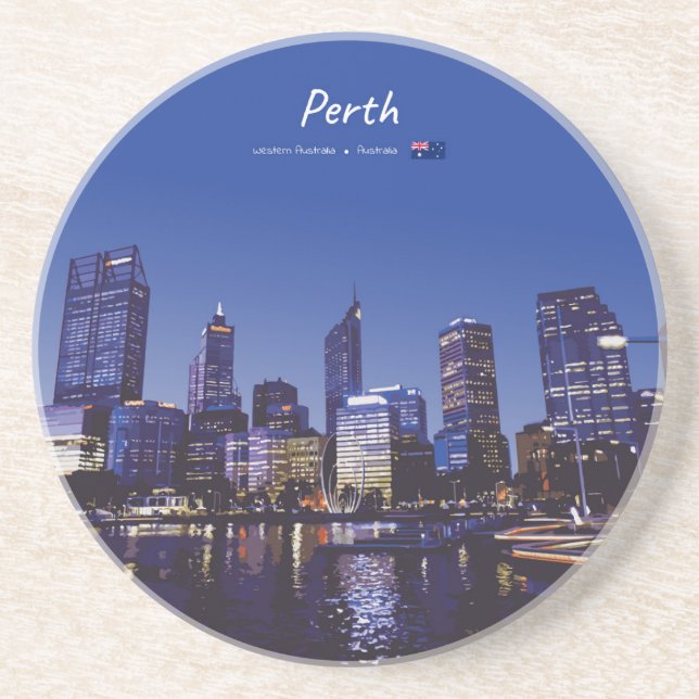 Porta-copos Perth, Austrália - Silhueta da Cidade à Noite (Frente)