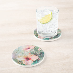 Porta-copos Pêssego Rosa Tropical Hibiscus Floral Aniversário