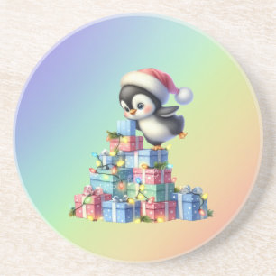 Porta-copos Pinguim de Natal bonito com presentes e cartões lu