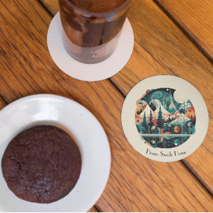 Porta-copos Pinheiros, árvores e montanhas, personalizáveis