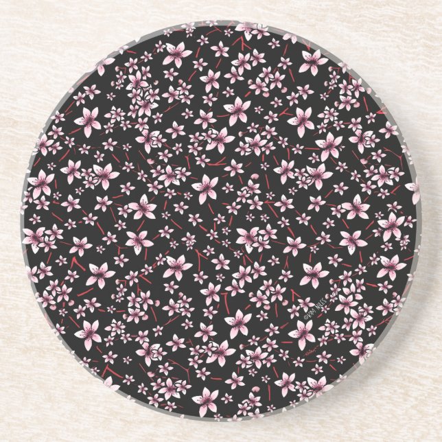 Porta-copos Pink Cherry Blossoms On Black (Frente)