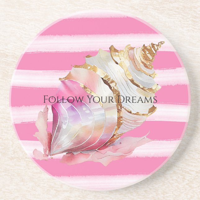 Porta-copos Pink Watercolor Beach Strike Dourado Shell (Frente)