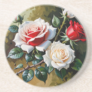 Porta-copos Pintura a óleo de rosas rosa branco vermelho bonit