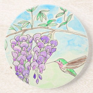 Porta-copos Pintura de Hummingbird e Wisteria