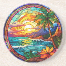 pintura de vidro colorido em praia tropical