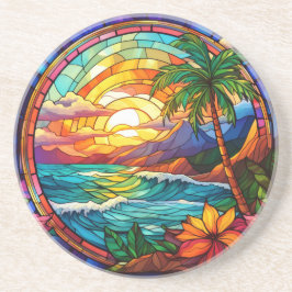 Porta-copos pintura de vidro colorido em praia tropical