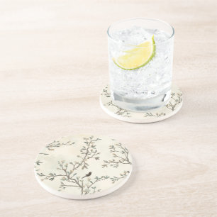 Porta-copos Pintura em Aquarela de Galho de Pássaro Bege Natur