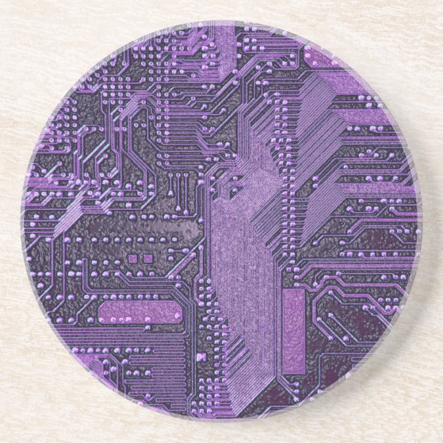 Porta-copos Placa de Circuito Cibernético Roxo Arte de Tecnolo (Frente)