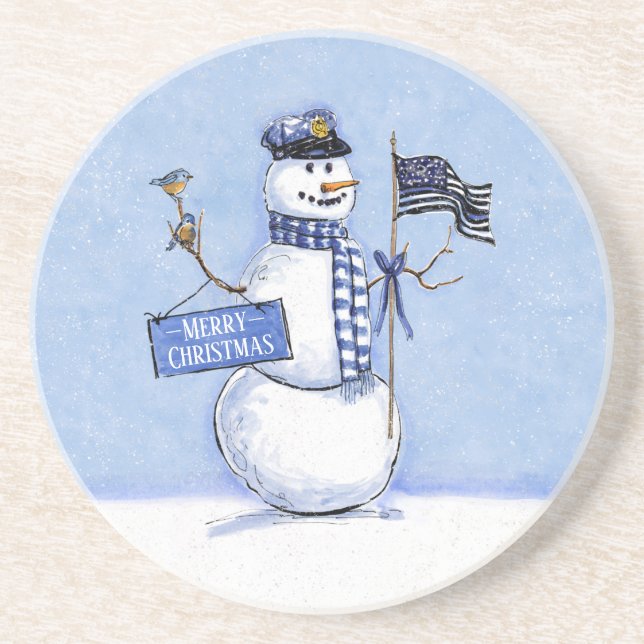 Porta-copos Policial Thin Blue Line Snowman Natal (Frente)