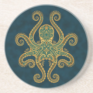 Porta-copos Polvo azul dourado intrincado