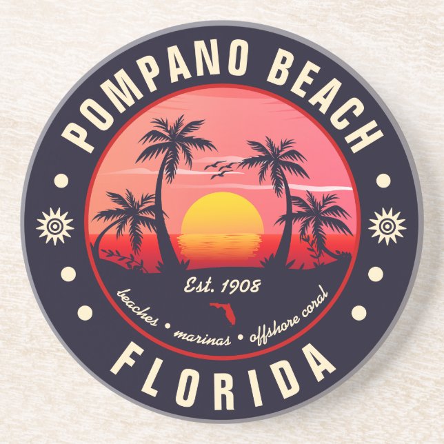 Porta-copos Pompano Beach Florida Retro Sunset Souvenir (Frente)