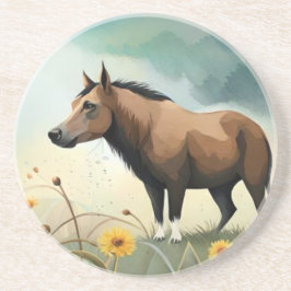 Porta-copos Pônea castanho-branca no campo floral