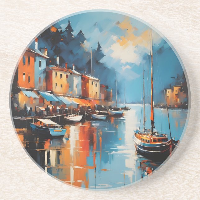 Porta-copos porto abstrato impressionista no pôr do sol (Frente)