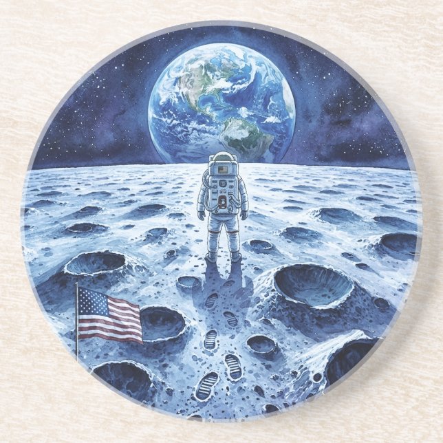 Porta-copos Pouso na Lua - Astronauta e Bandeira Americana (Frente)