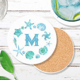 Porta-copos Prateleiras do Mar Costeiro e Starfish Monogramada