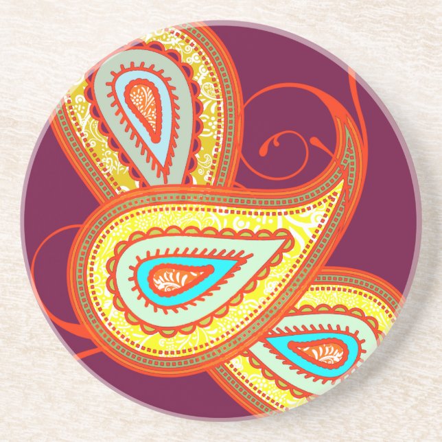 Porta-copos Presentes de Mint Paisley Laranja Amarelo Moderno (Frente)