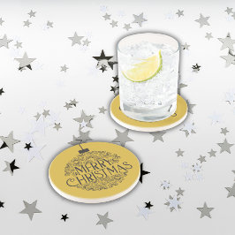 Porta-copos Preto Simples no Dourado Feliz Natal | Sandstone