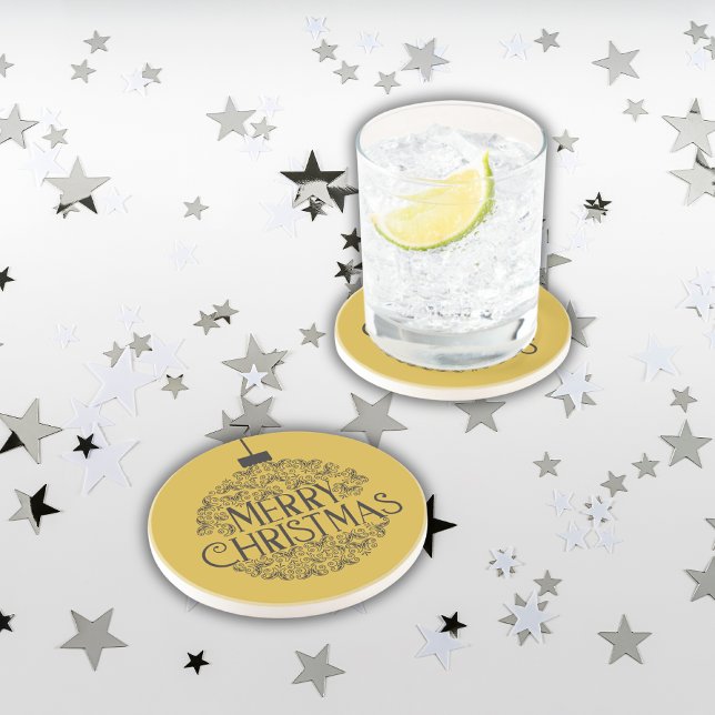 Porta-copos Preto Simples no Dourado Feliz Natal | Sandstone (Criador carregado)