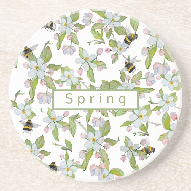 Porta-copos Primavera jardim florescente e mamangabas (Frente)