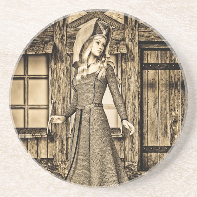 Porta-copos Princesa Medieval Sépia Arte Renascentista (Frente)