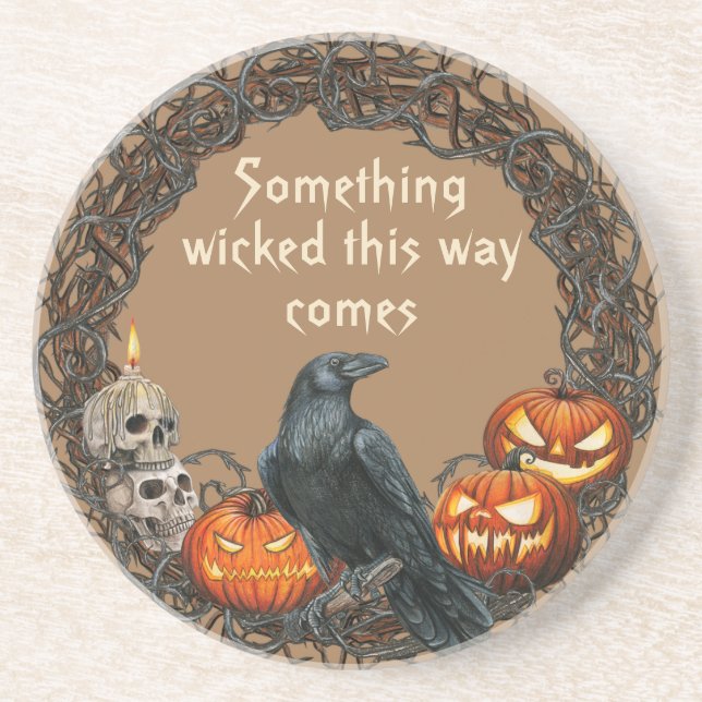 Porta-copos Pumpkins e Raven Halloween Wreath (Frente)