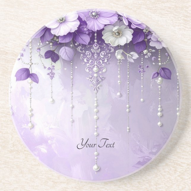 Porta-copos Purple Flowers Sandstone Coaster (Frente)